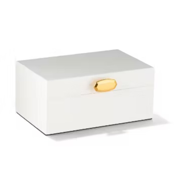 White Jewelry Box Organizer Gold Accent Storage Keepsake Box Medium - Picture 1 of 9